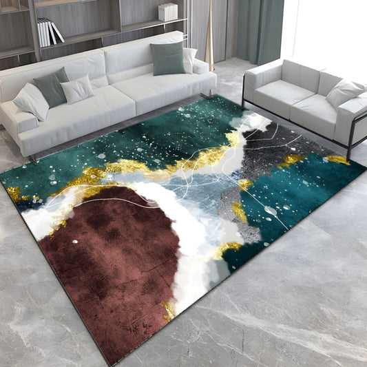 Rug with Teal Green Abstract Artistic Pattern | Novira