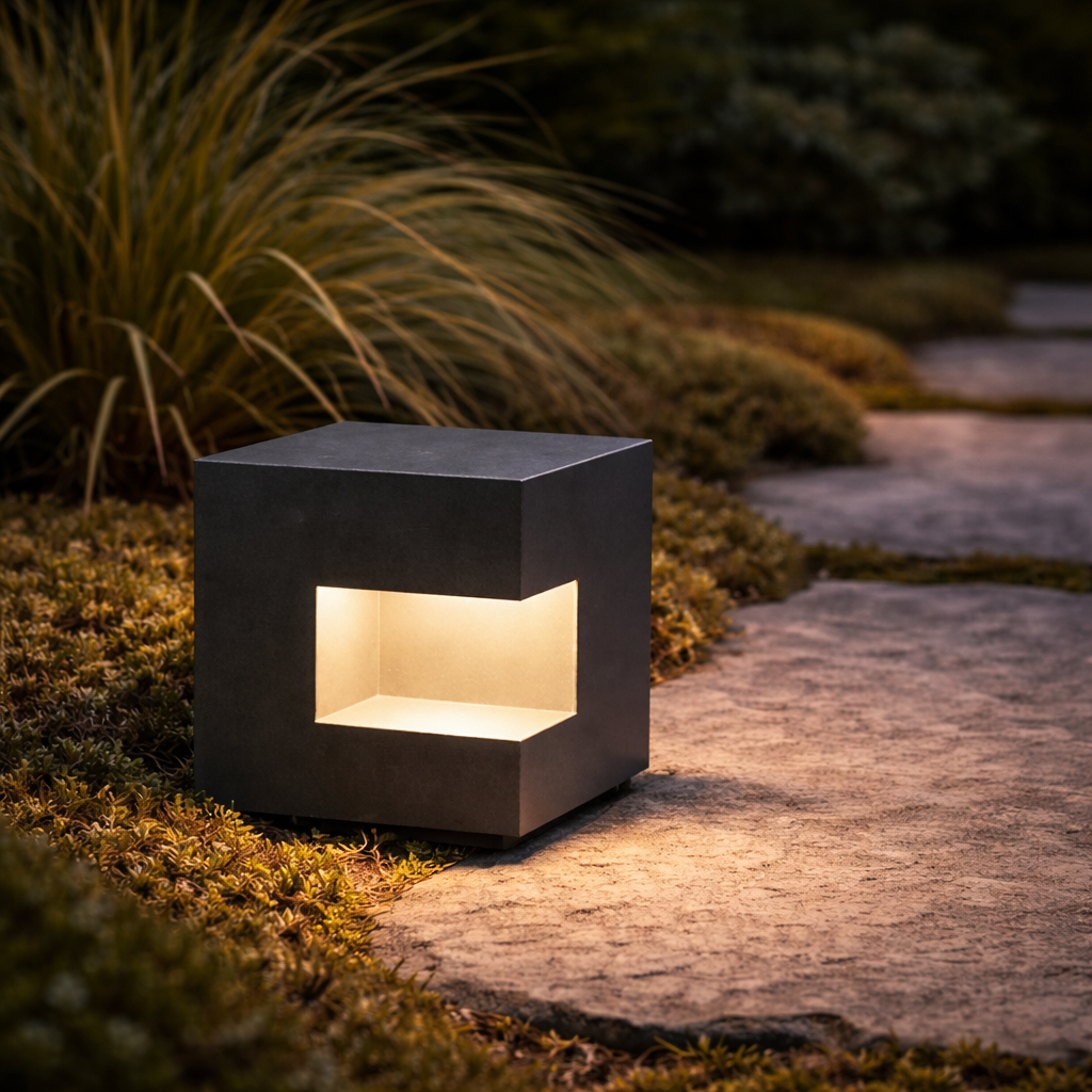 Scandinavian Solar Metal Cube Outdoor Lamp | Raynox