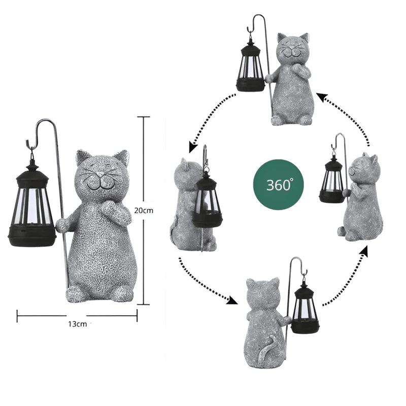 Solar Cat Garden Statue with Lantern Light | Felino