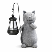 Solar Cat Garden Statue with Lantern Light | Felino