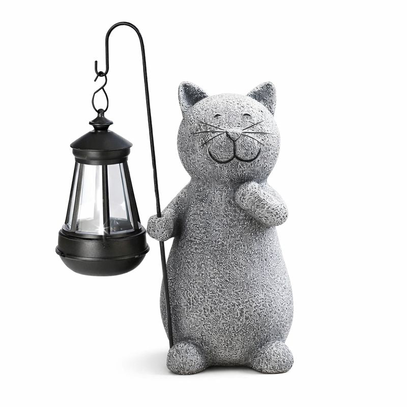 Solar Cat Garden Statue with Lantern Light | Felino