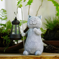 Solar Cat Garden Statue with Lantern Light | Felino