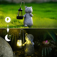 Solar Cat Garden Statue with Lantern Light | Felino