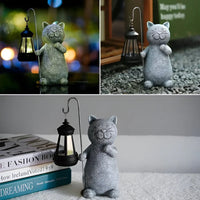 Solar Cat Garden Statue with Lantern Light | Felino