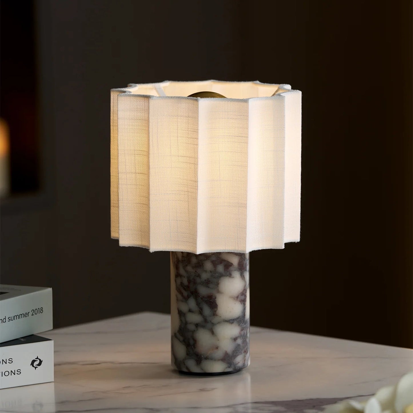 Table Lamp Marble Base with Fabric Shade Modern Style | Kanerio