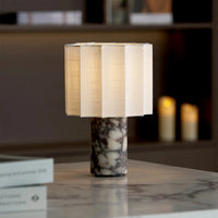 Table Lamp Marble Base with Fabric Shade Modern Style | Kanerio