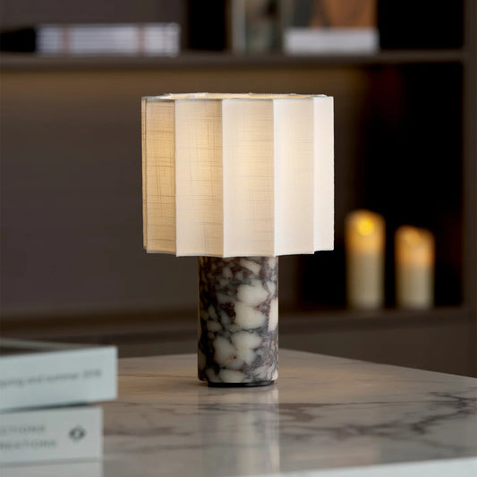 Table Lamp Marble Base with Fabric Shade Modern Style | Kanerio