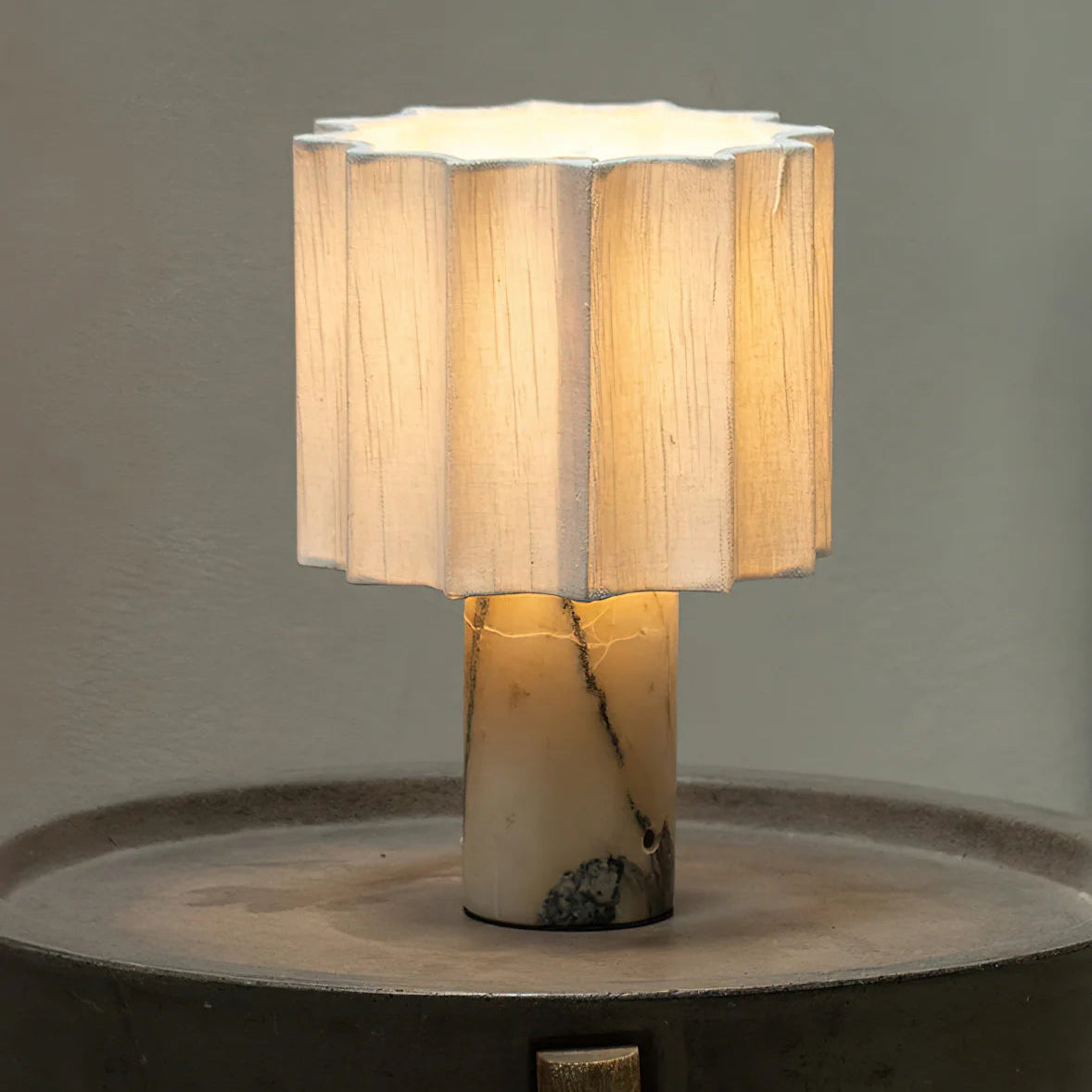 Table Lamp Marble Base with Fabric Shade Modern Style | Kanerio