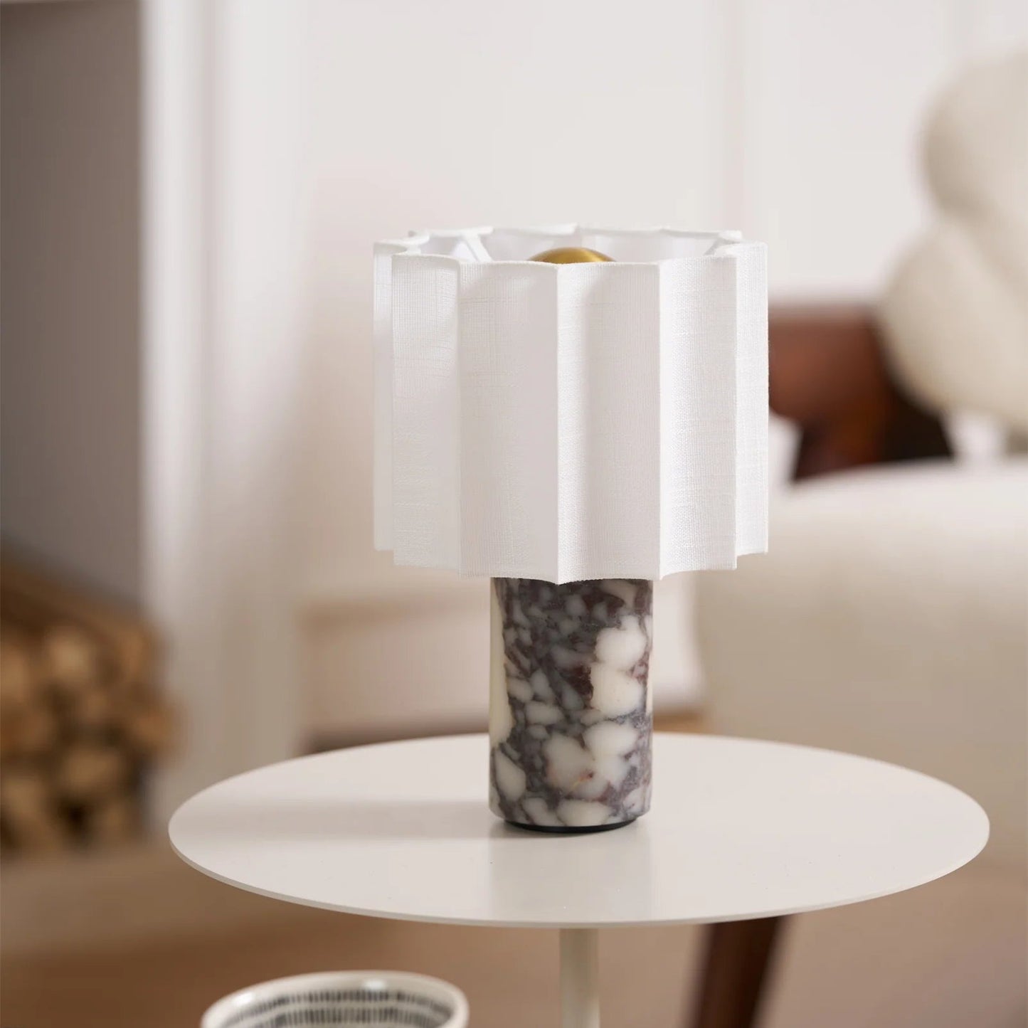Table Lamp Marble Base with Fabric Shade Modern Style | Kanerio