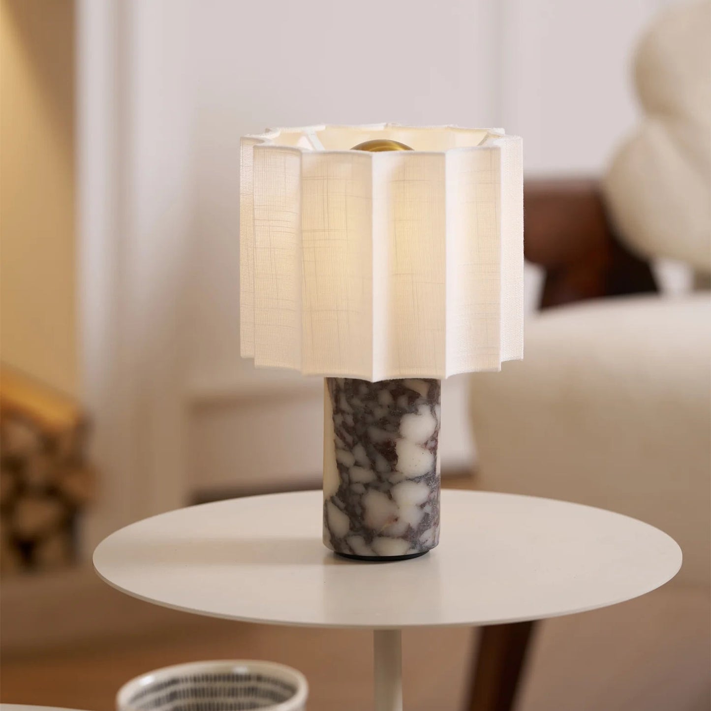 Table Lamp Marble Base with Fabric Shade Modern Style | Kanerio
