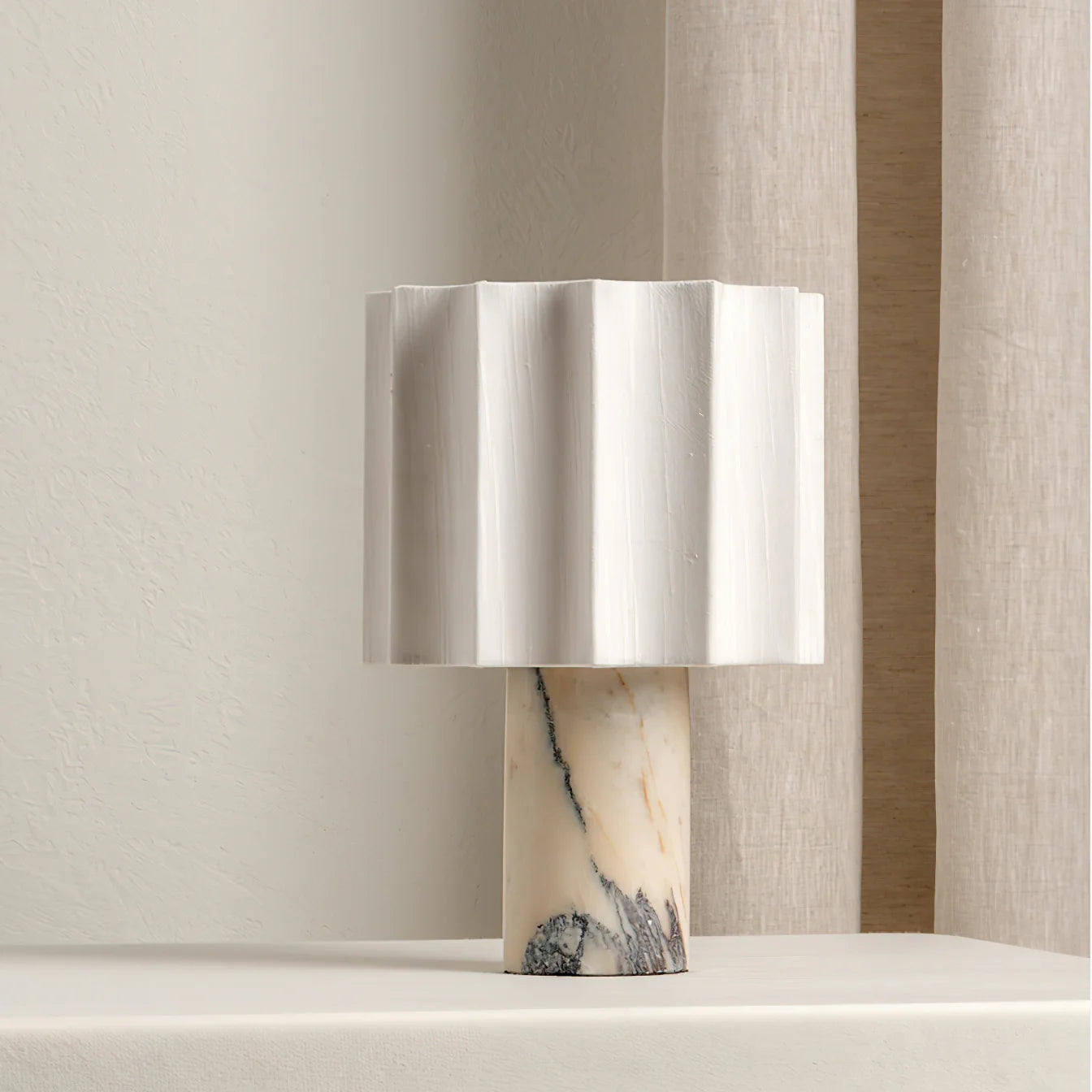 Table Lamp Marble Base with Fabric Shade Modern Style | Kanerio