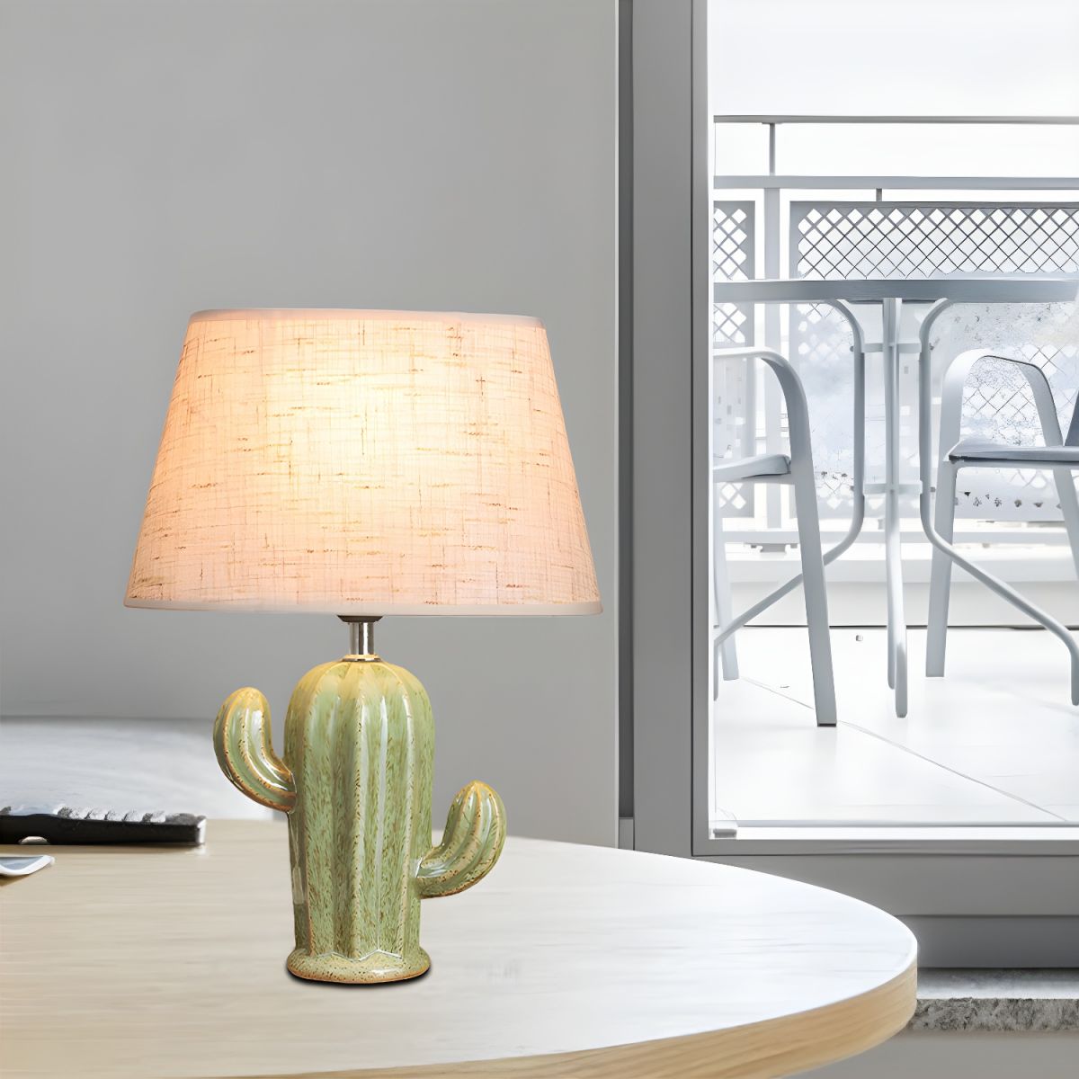 Table Lamp Porcelain Cactus with Fabric Shade Nordic | Caverin
