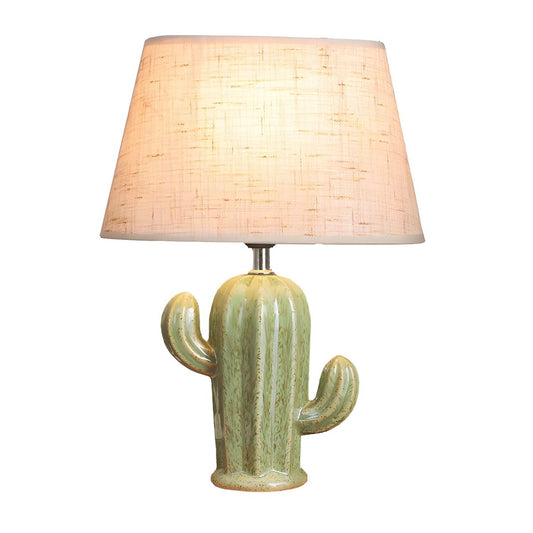 Table Lamp Porcelain Cactus with Fabric Shade Nordic | Caverin
