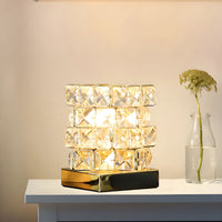 Table Lamp with Crystal Cube Modern Bedroom Accent | Veloria