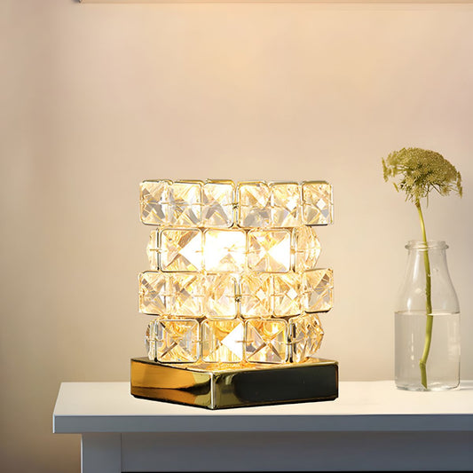 Table Lamp with Crystal Cube Modern Bedroom Accent | Veloria