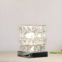 Table Lamp with Crystal Cube Modern Bedroom Accent | Veloria