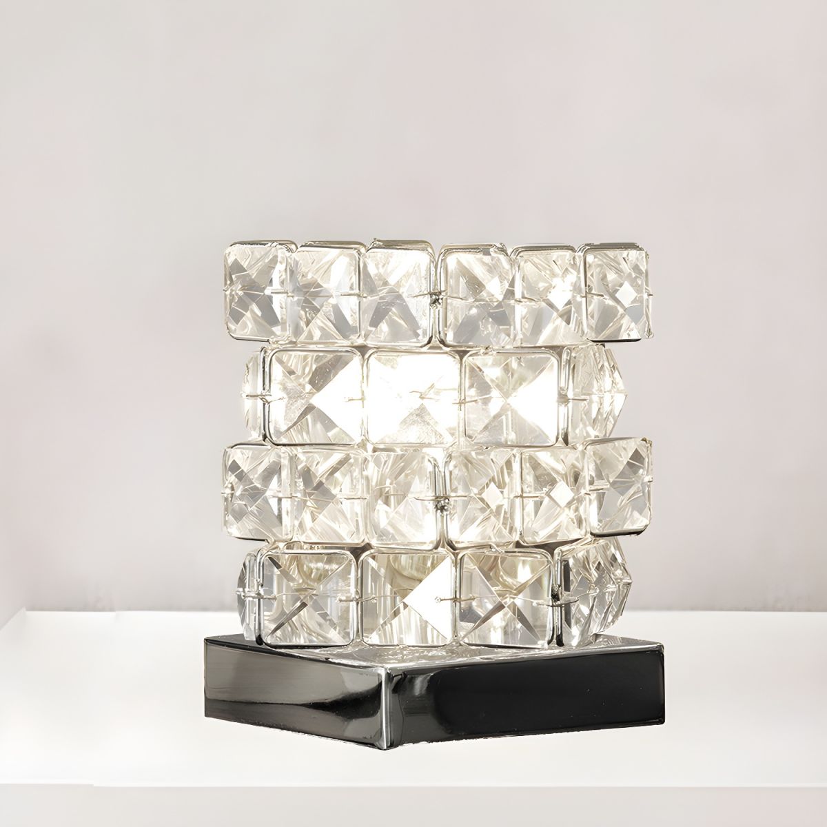 Table Lamp with Crystal Cube Modern Bedroom Accent | Veloria