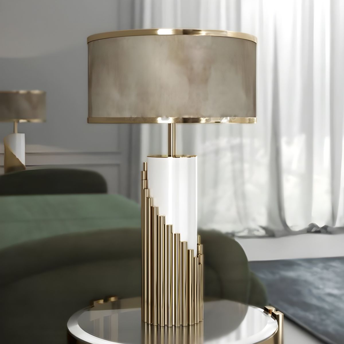 Table Lamp with Fabric Cylinder Shade Modern Gold | Cavrel