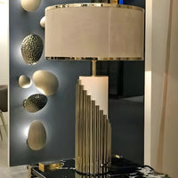 Table Lamp with Fabric Cylinder Shade Modern Gold | Cavrel