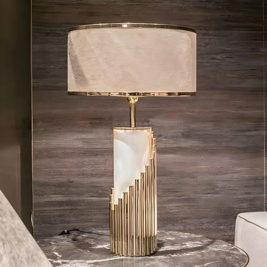 Table Lamp with Fabric Cylinder Shade Modern Gold | Cavrel
