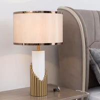 Table Lamp with Fabric Cylinder Shade Modern Gold | Cavrel