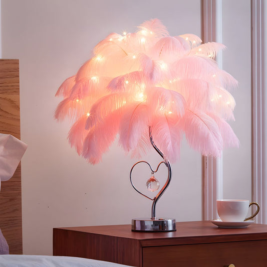 Table Lamp with Feather Shade LED Romantic Style | Kalira