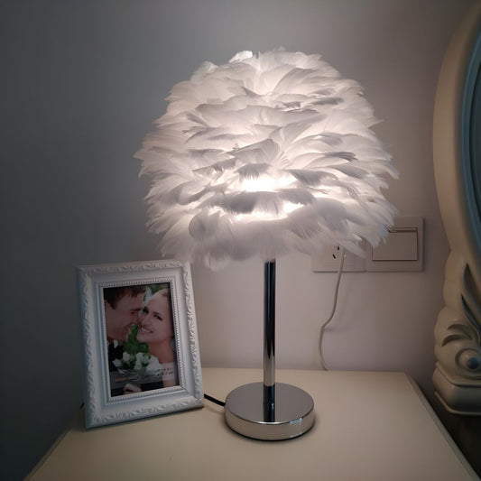 Table Lamp with Feather Shade Modern Bedside | Felira