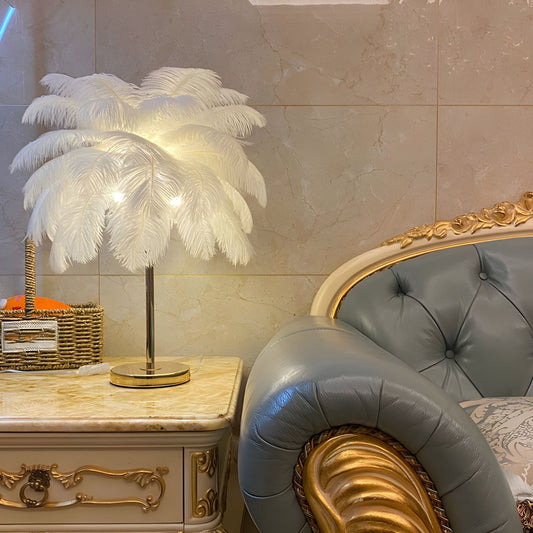 Table Lamp with Feather Shade Modern Design | Mariven