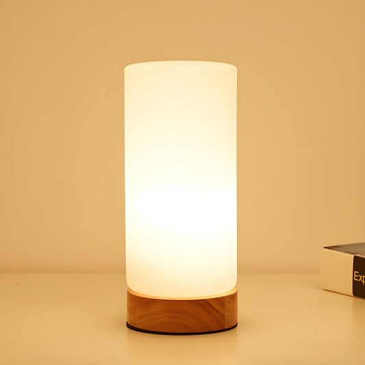 Table Lamp with Glass Cylinder Shade Industrial Wood | Selvion