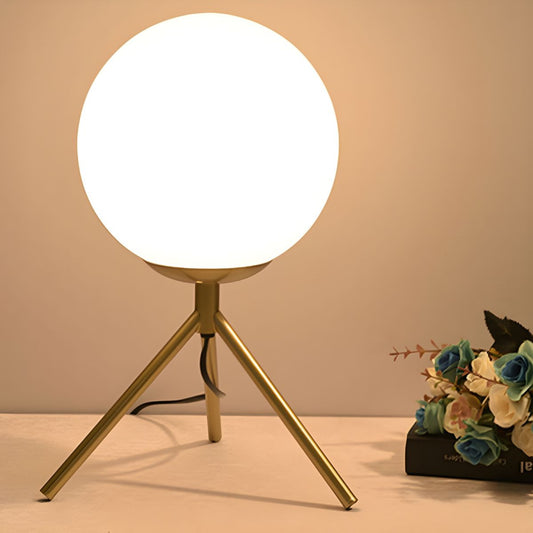 Table Lamp with Glass Globe Nordic Gold Tripod Base | Ormila