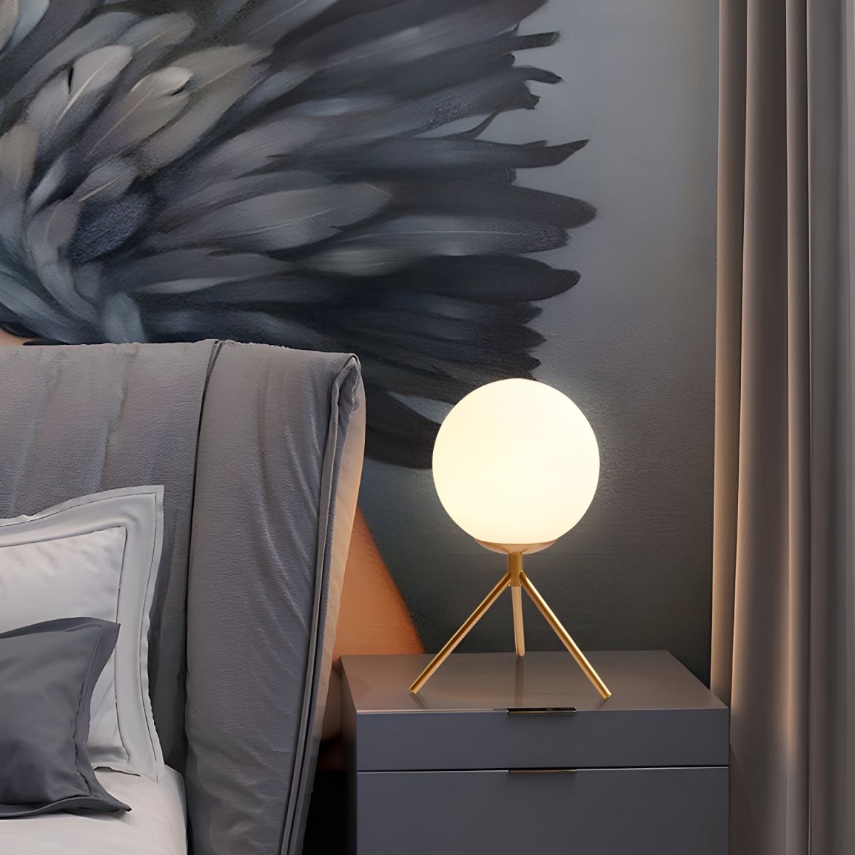 Table Lamp with Glass Globe Nordic Gold Tripod Base | Ormila