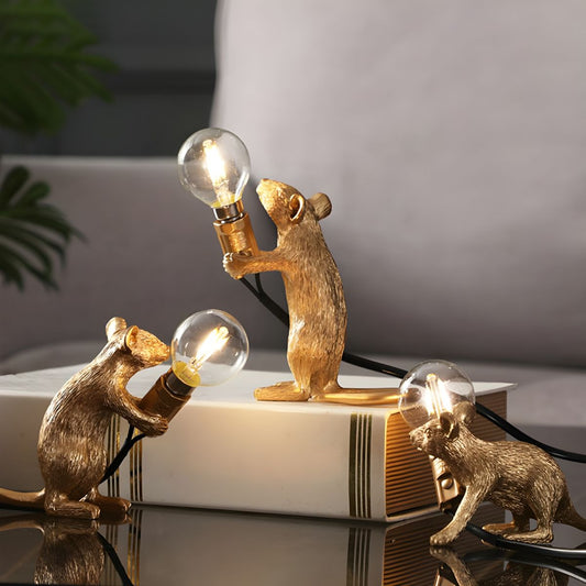 Table Lamp with Gold Resin Mouse Nordic Style | Morilo