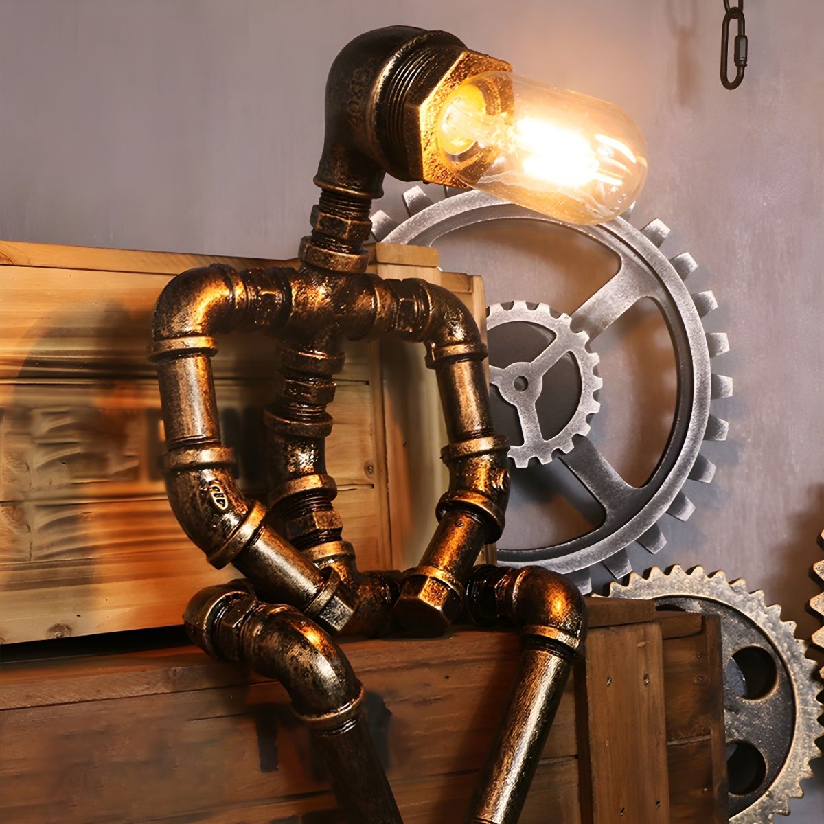 Table Lamp with Pipe Design Industrial Metal | Roveko