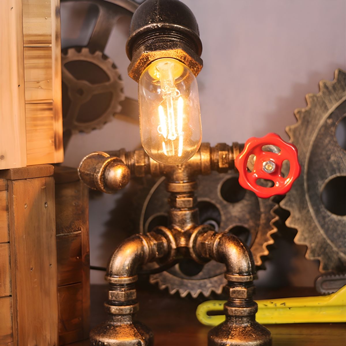 Table Lamp with Pipe Design Industrial Metal | Roveko