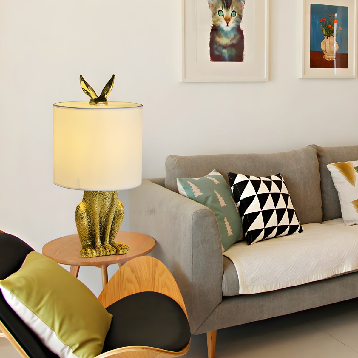 Table Lamp with Resin Masked Rabbit Nordic Art Deco | Cavira