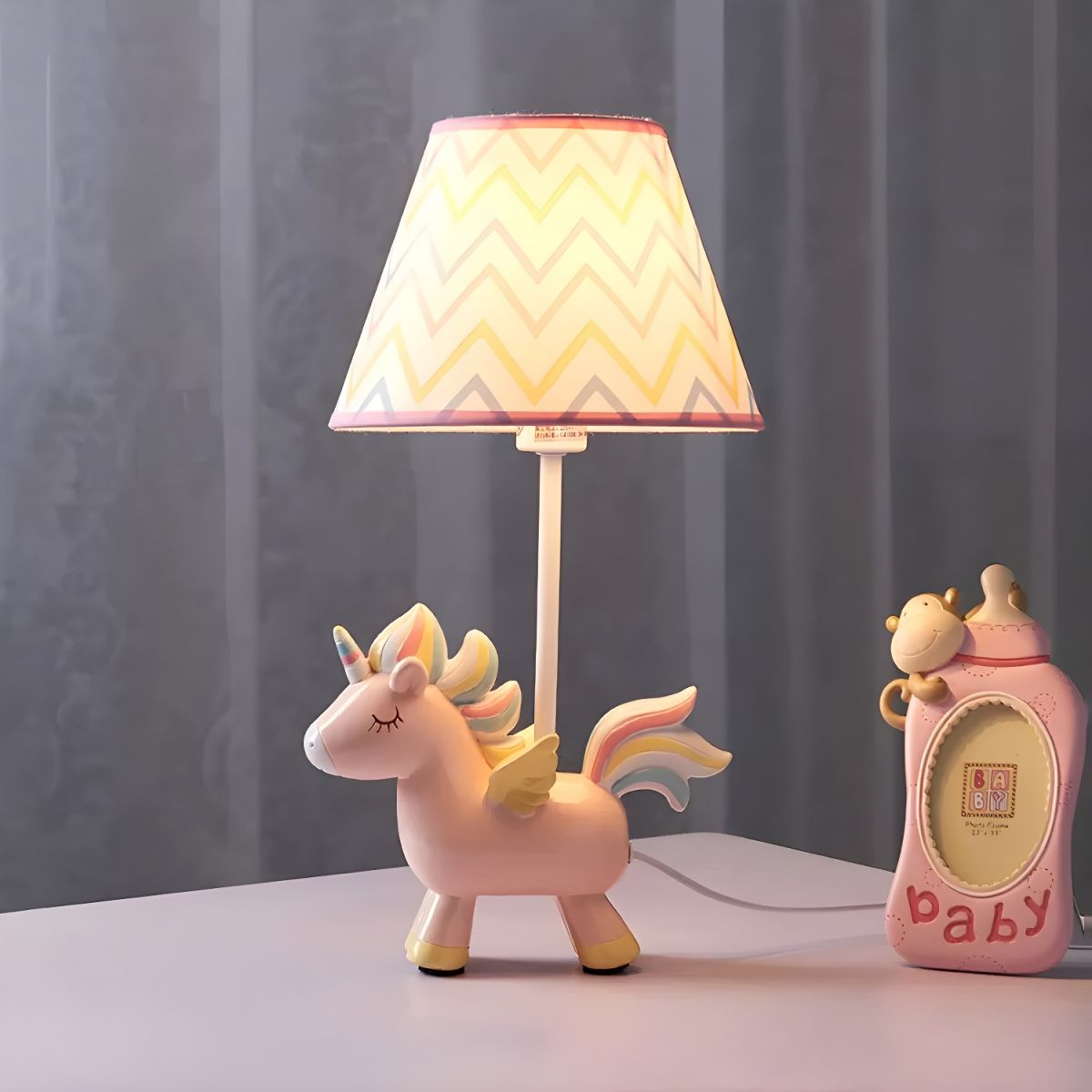 Table Lamp with Resin Unicorn Kids Room | Estrina