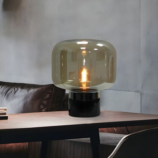 Table Lamp with Smoked Glass Drum Nordic Design | Averin