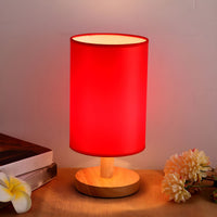 Table Lamp with Solid Wood Base Modern Fabric Shade | Qirvan
