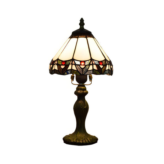Table Lamp with Stained Glass Conical Shade Tiffany Style | Calviro