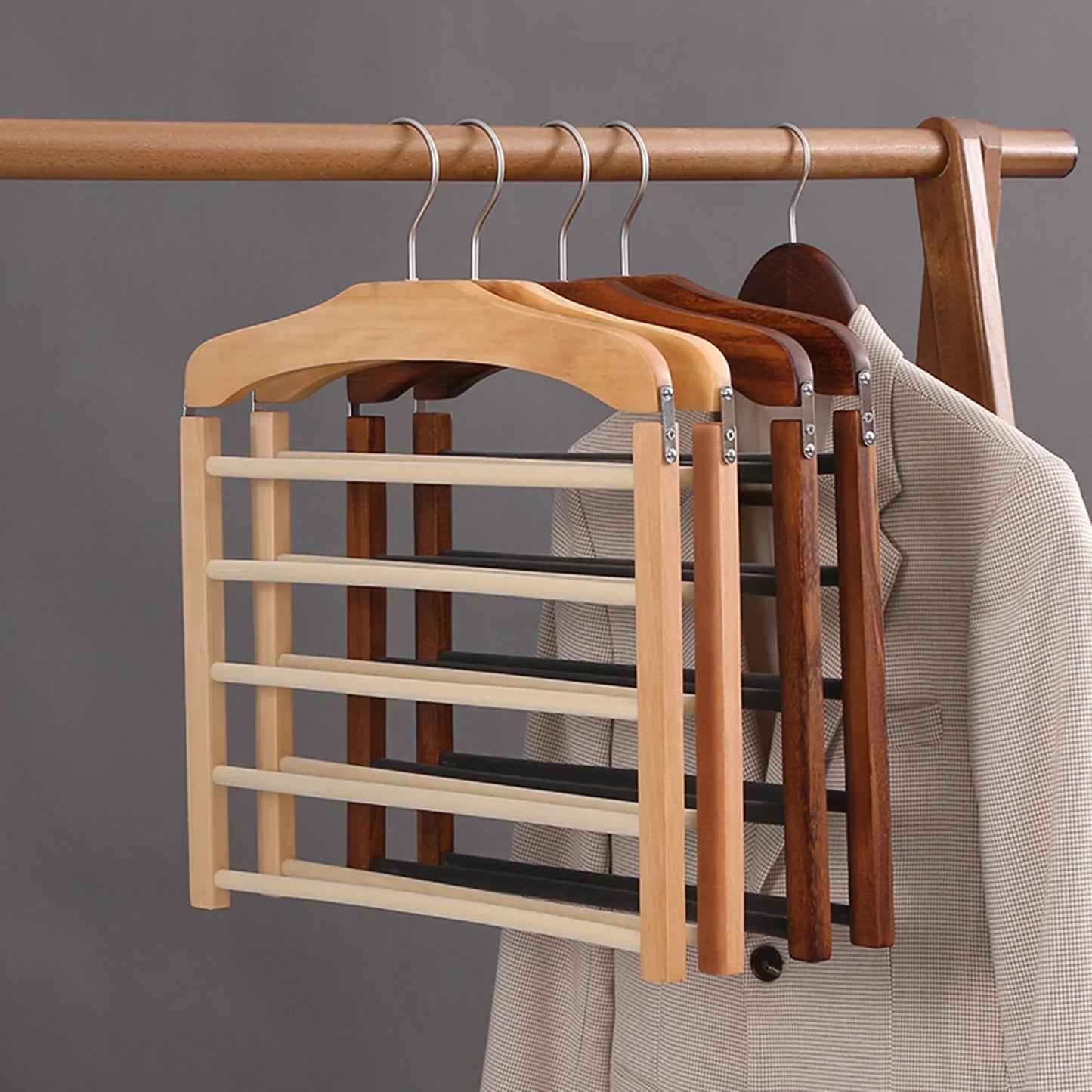 Trouser Rack Wooden Multi Tier for Modern Wardrobes | Oaklena