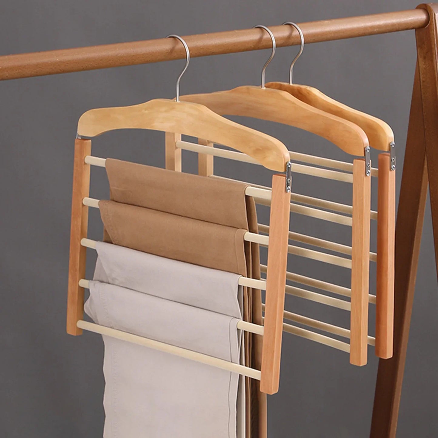 Trouser Rack Wooden Multi Tier for Modern Wardrobes | Oaklena