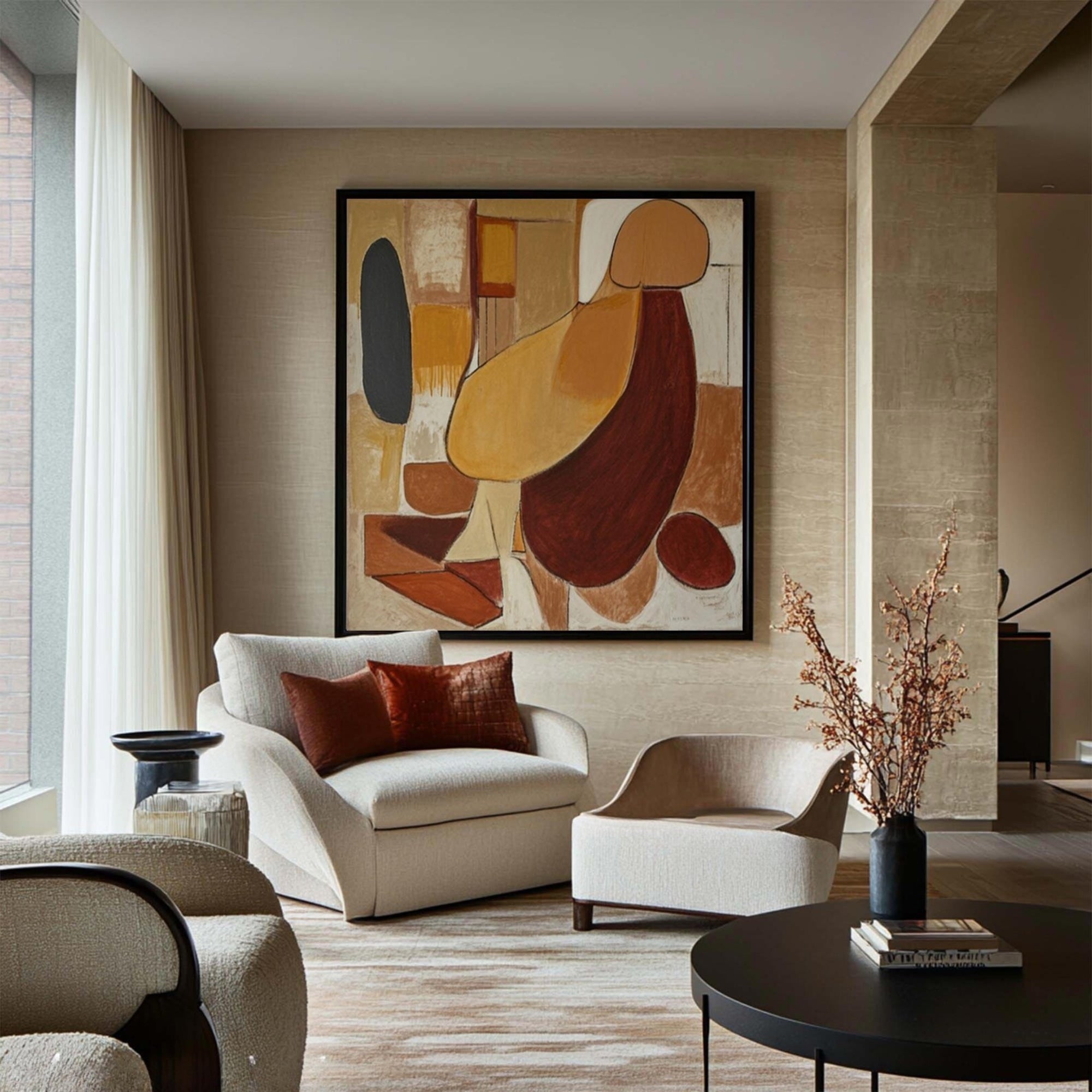 Wall Art Hand Painted Canvas in Earthy Tones | Terrosa