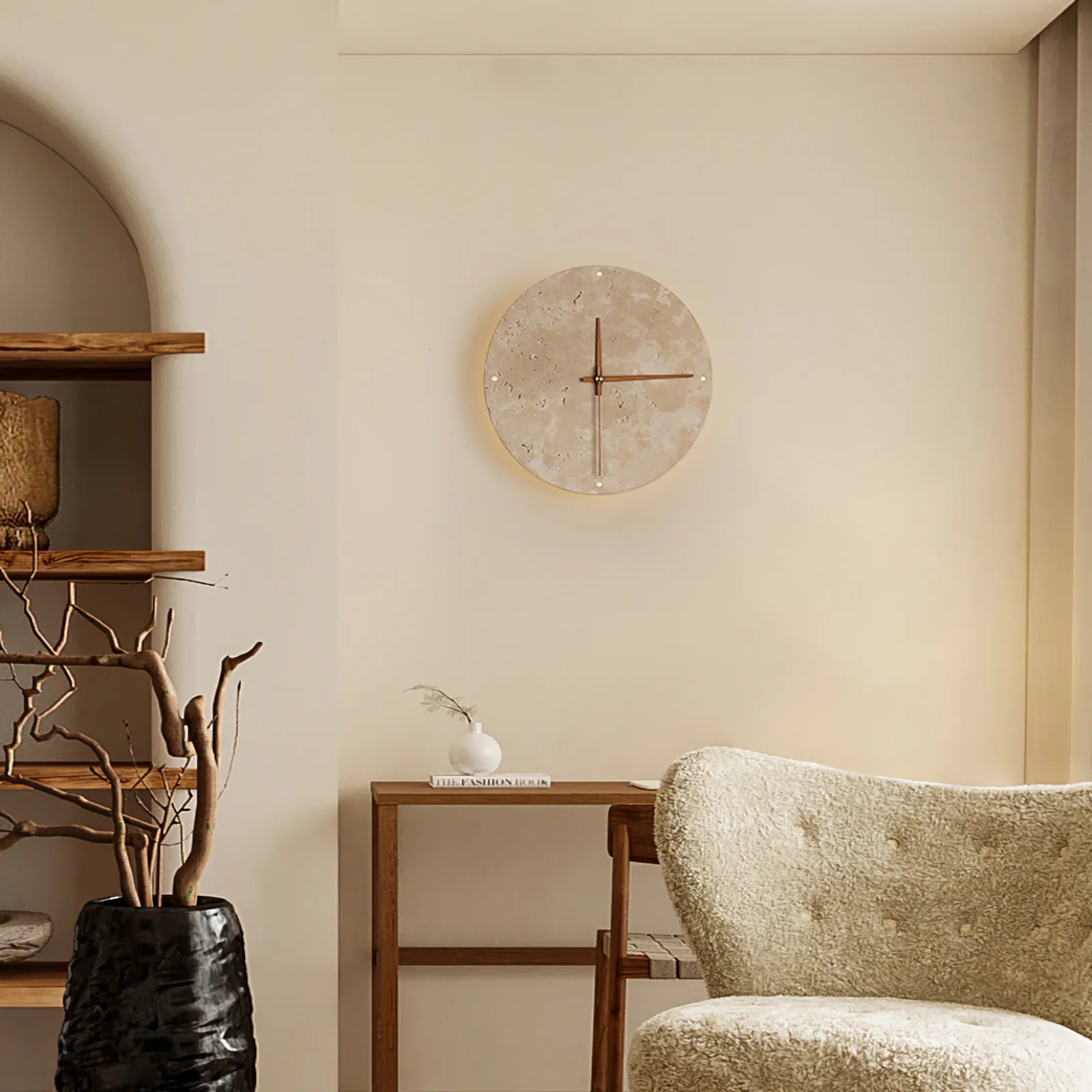 Wall Clock with Light Travertine Scandinavian Interior | Praviko