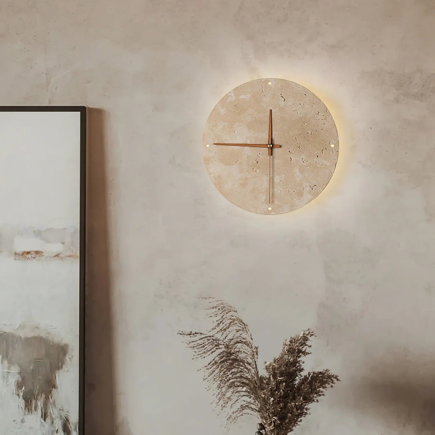 Wall Clock with Light Travertine Scandinavian Interior | Praviko