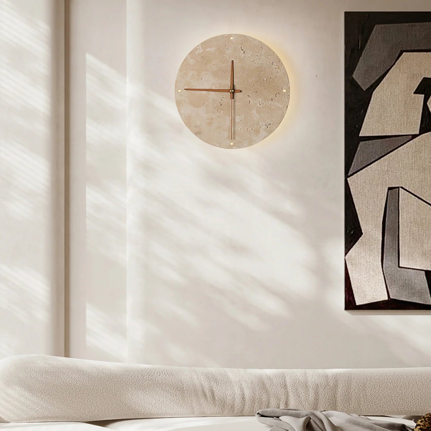 Wall Clock with Light Travertine Scandinavian Interior | Praviko