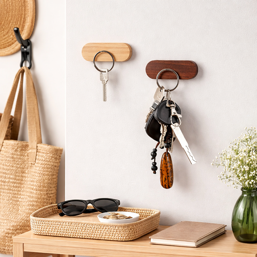 Wall Key Holder Magnetic Wood Minimalist Storage | Keyvoro