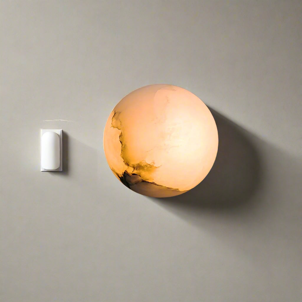 Wall Light Alabaster Globe in Japandi Style | Elvuna