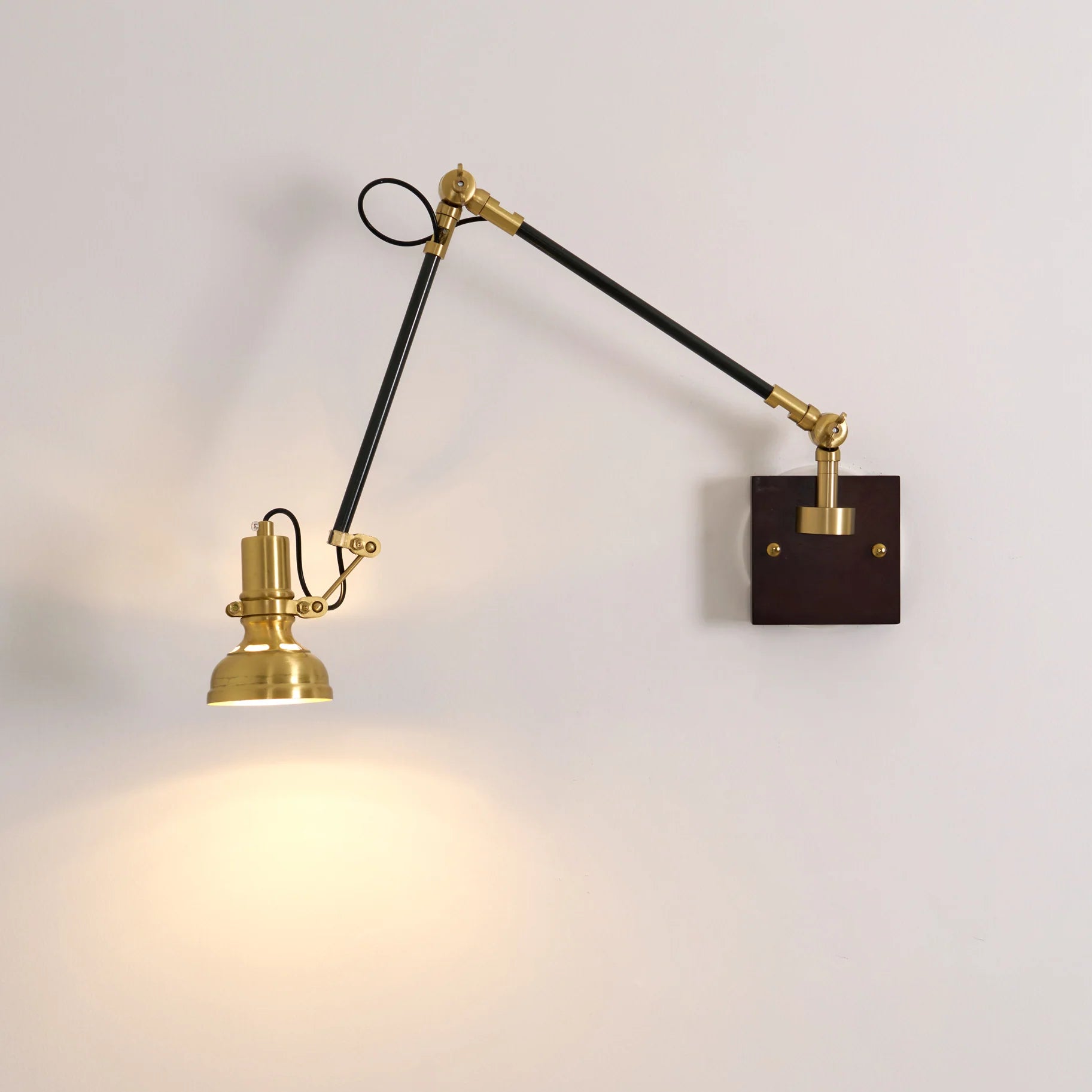 Wall Light Brass Wood Swing Arm Modern Interior | Kanvero