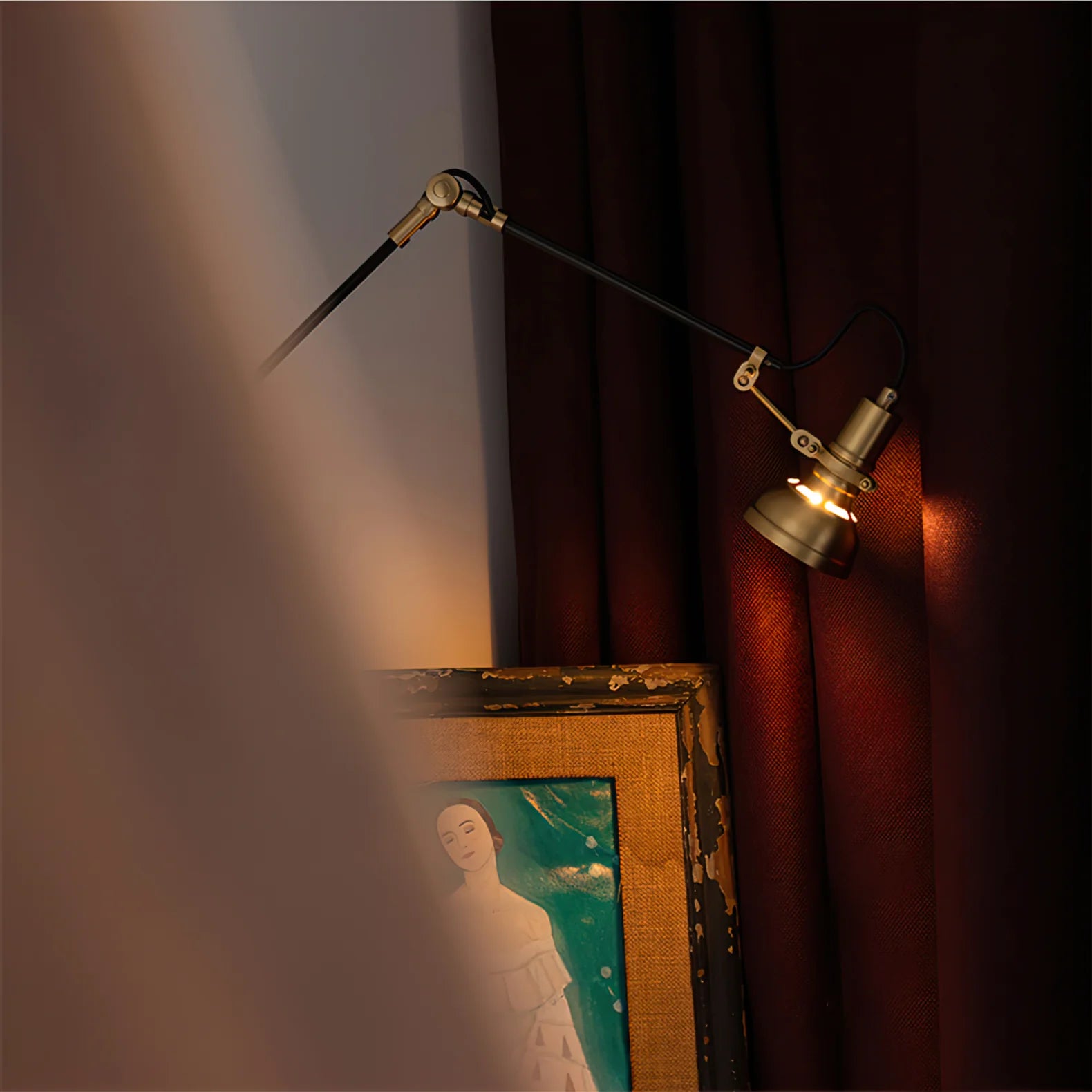 Wall Light Brass Wood Swing Arm Modern Interior | Kanvero