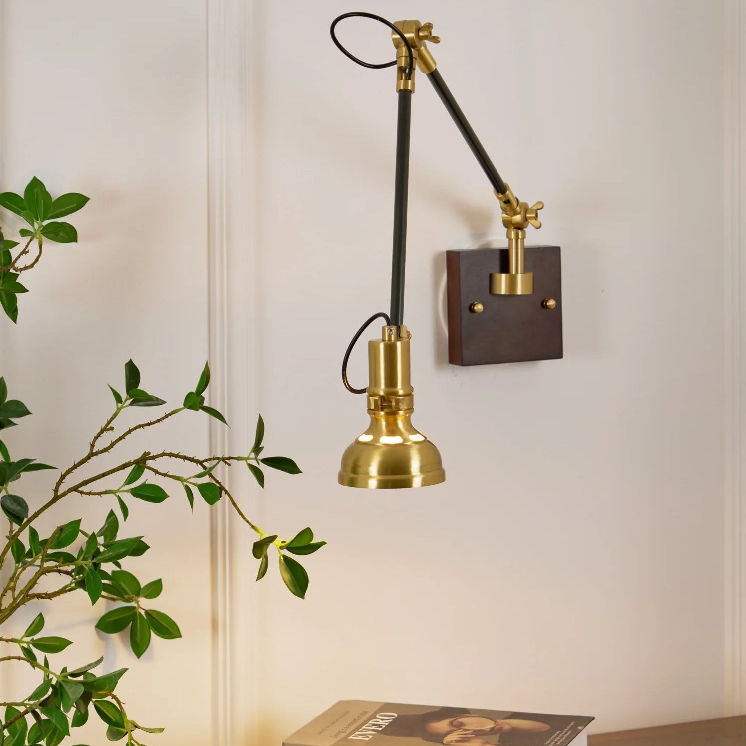 Wall Light Brass Wood Swing Arm Modern Interior | Kanvero